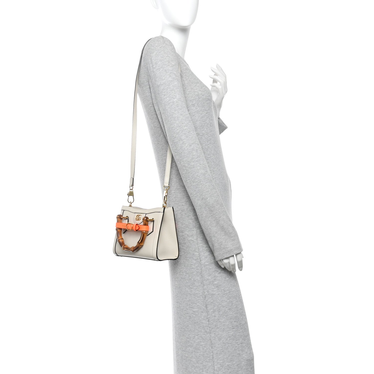 Wonka Grain Calfskin Mini Diana Tote Bag Mystic White Orange Fluo