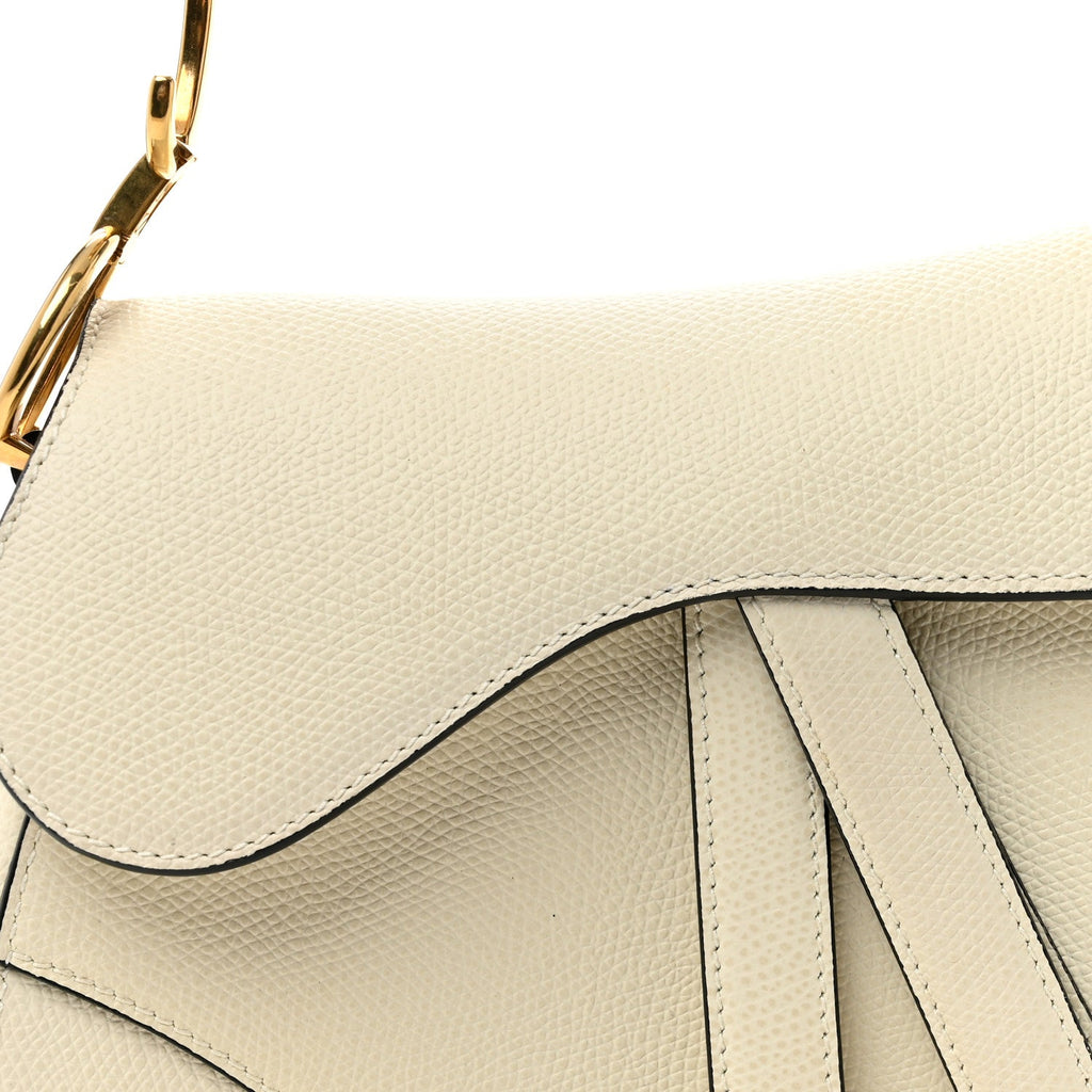Grained Calfskin Mini Saddle Bag White