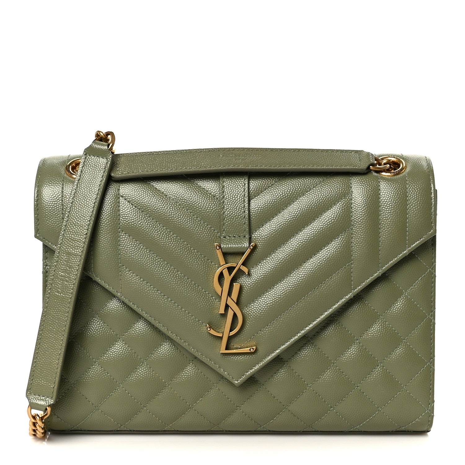 Grain De Poudre Textured Mixed Matelasse Triquilt Medium Monogram Satchel Light Sage