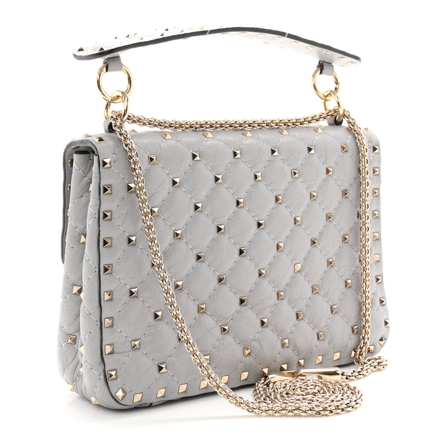 Craquele Nappa Medium Rockstud Spike Shoulder Bag Pastel Grey