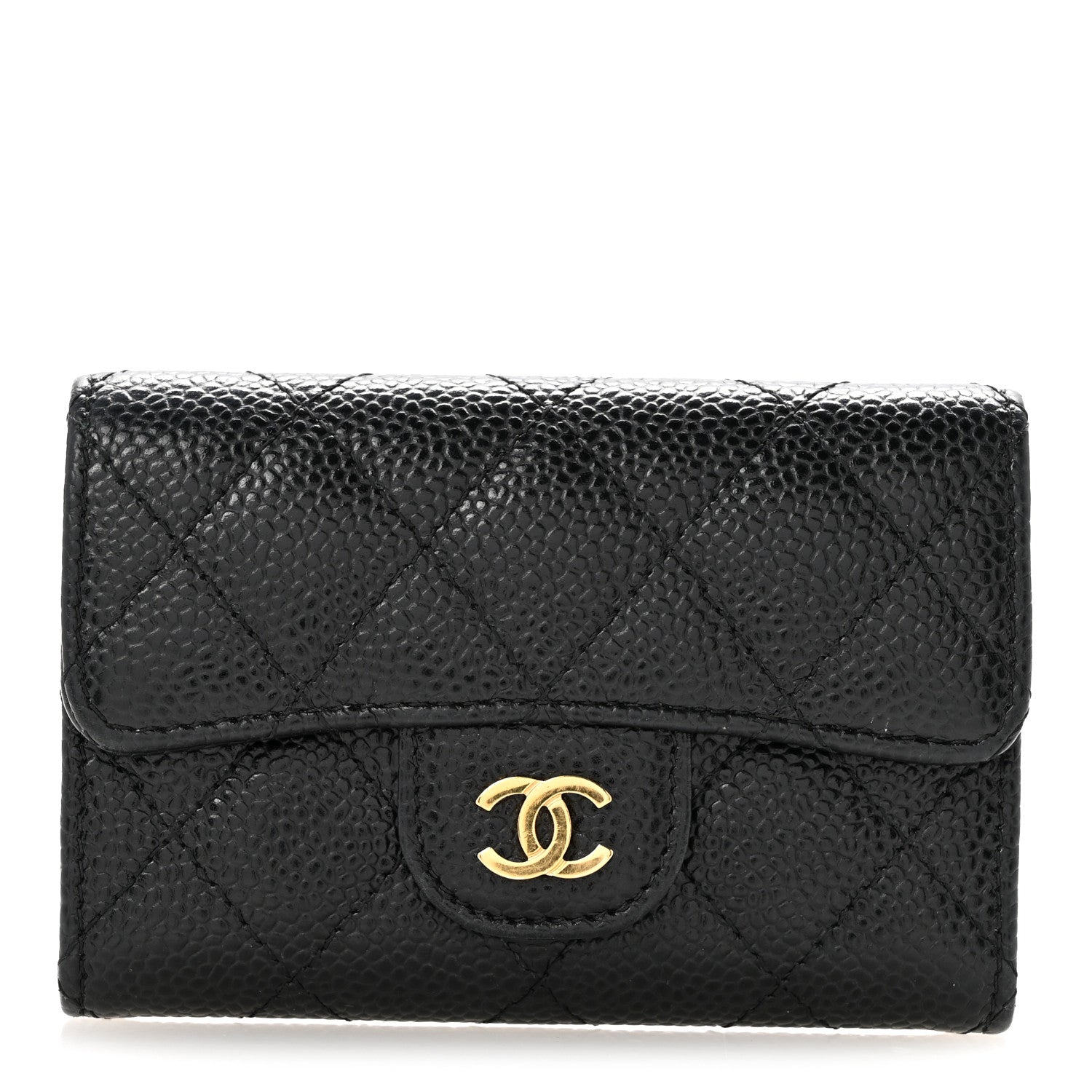 Caviar Quilted Flap Card Holder Black