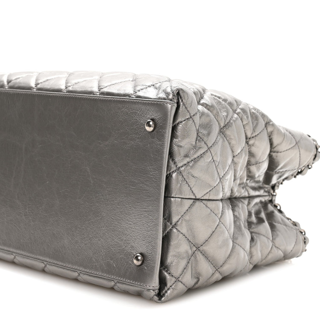 Metallic Calfskin Small Chain Me Tote Silver
