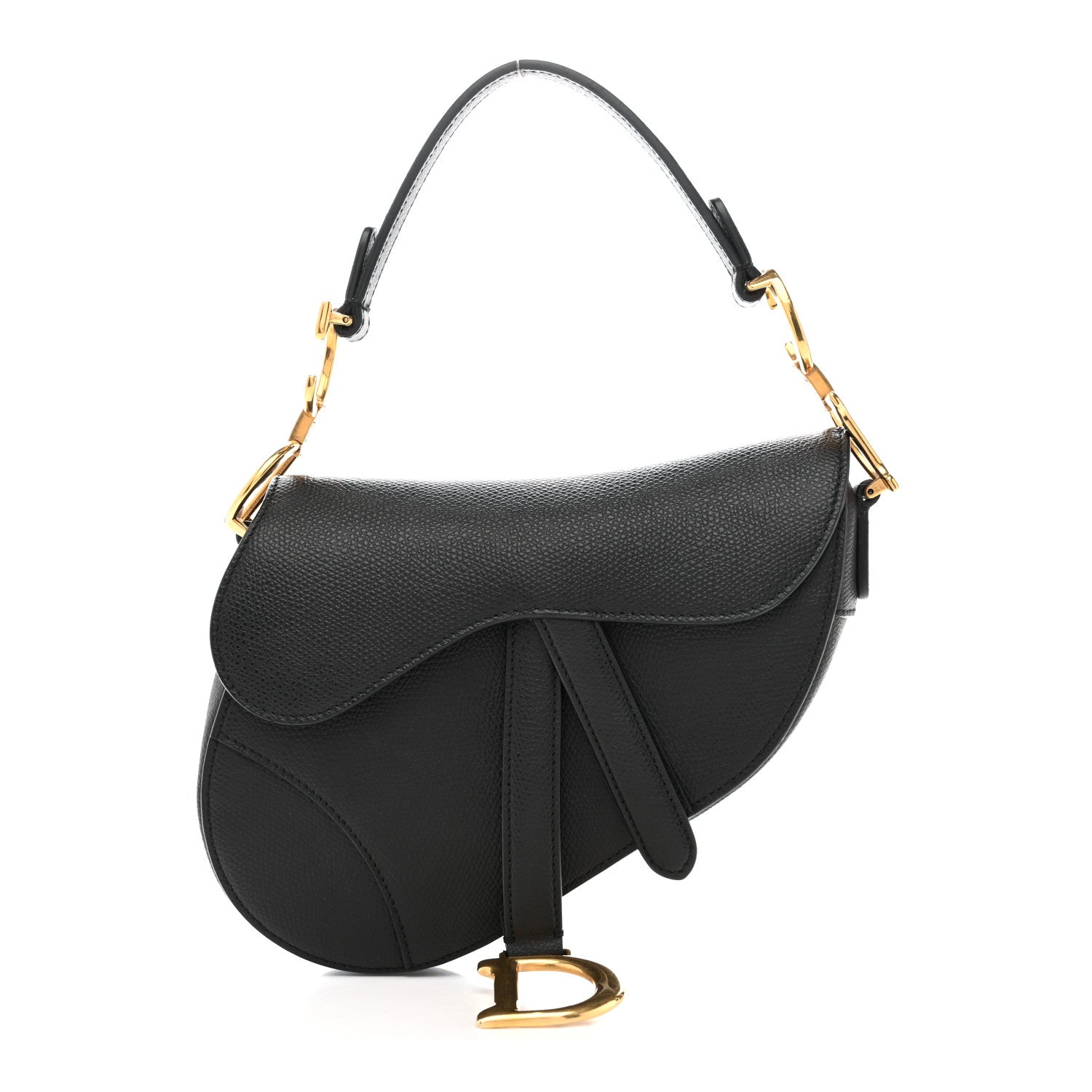 Grained Calfskin Mini Saddle Bag Black