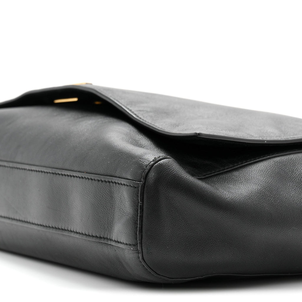 Smooth Calfskin Suede Medium Reversible Monogram Kate Satchel Black