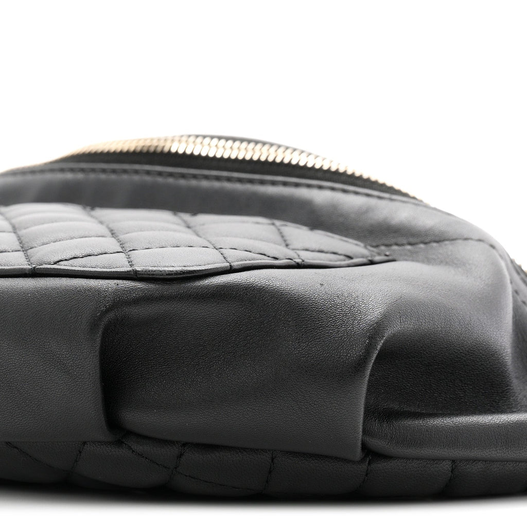 Lambskin Quilted Waist Bag Fanny Pack Black