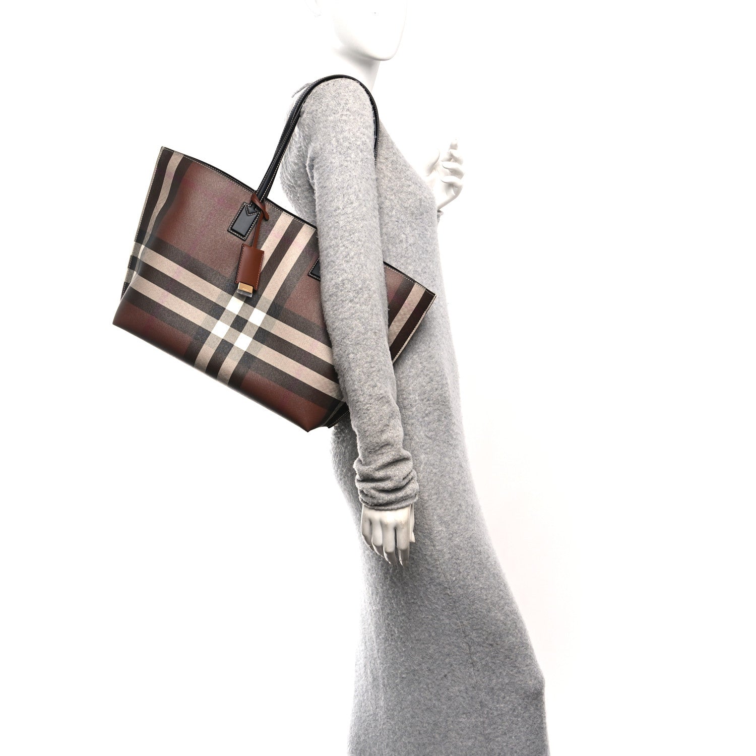E-Canvas Check Medium Soft TB Tote Dark Birch Brown