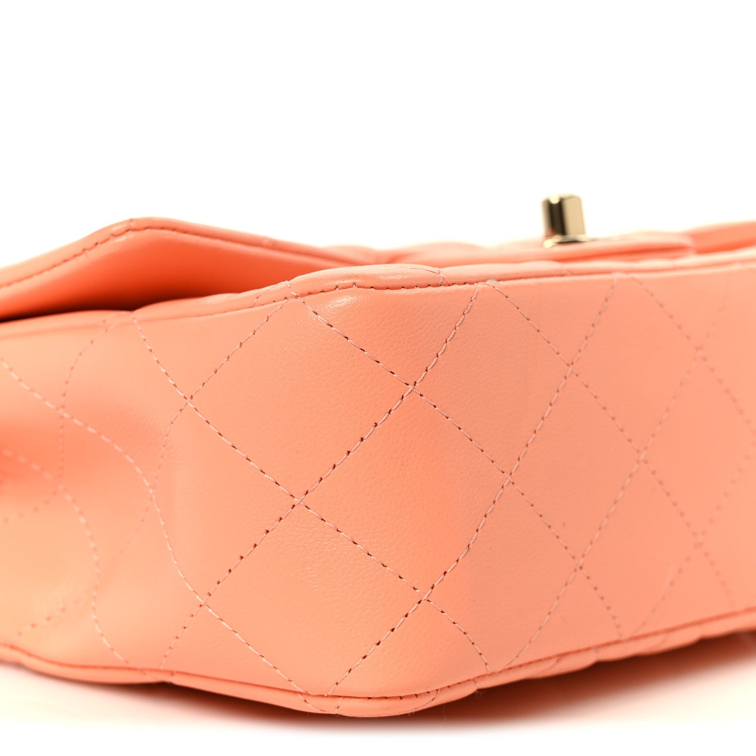 Lambskin Quilted Mini Top Handle Rectangular Flap Light Orange