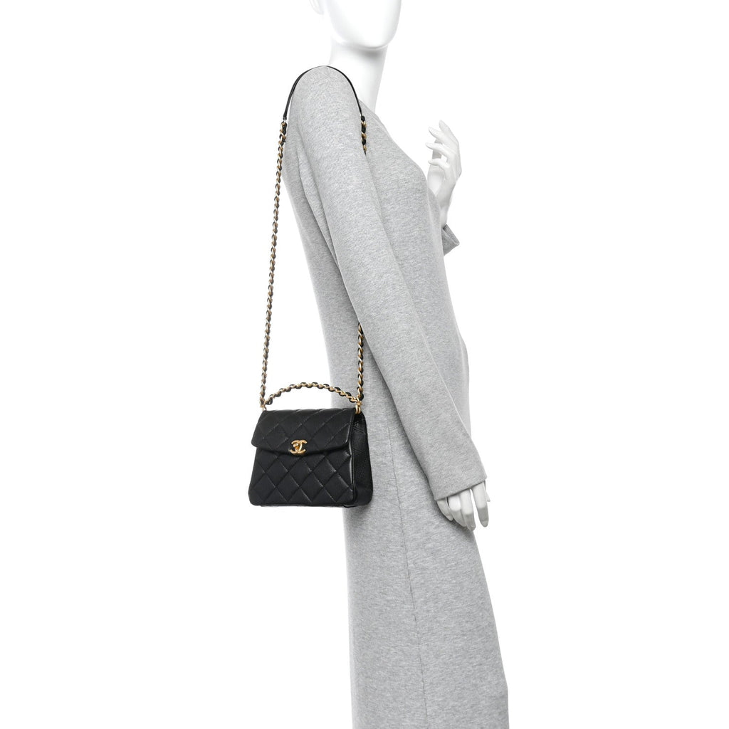 Caviar Quilted 31 Rue Cambon Mini Top Handle Flap Black