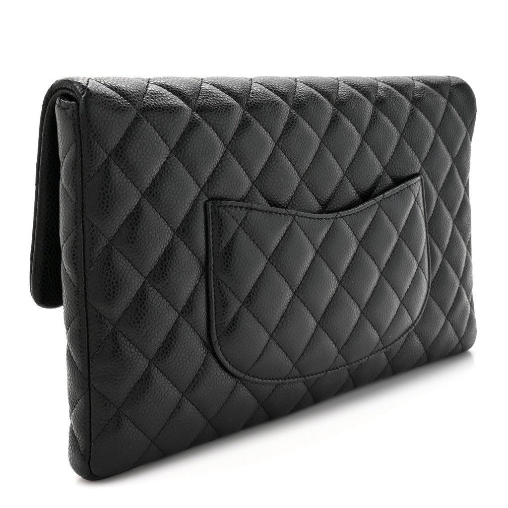 Caviar Quilted Flap Clutch Black