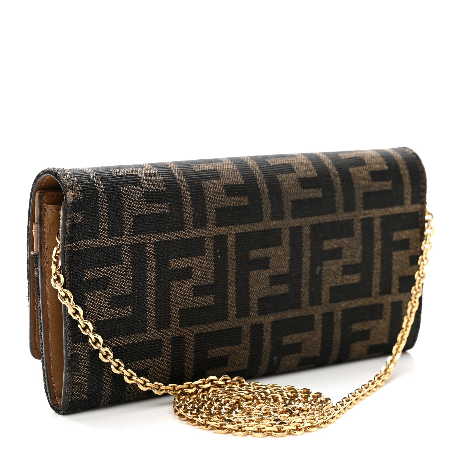 Fabric Jacquard FF 1974 Continental Wallet On Chain Tobacco Moro