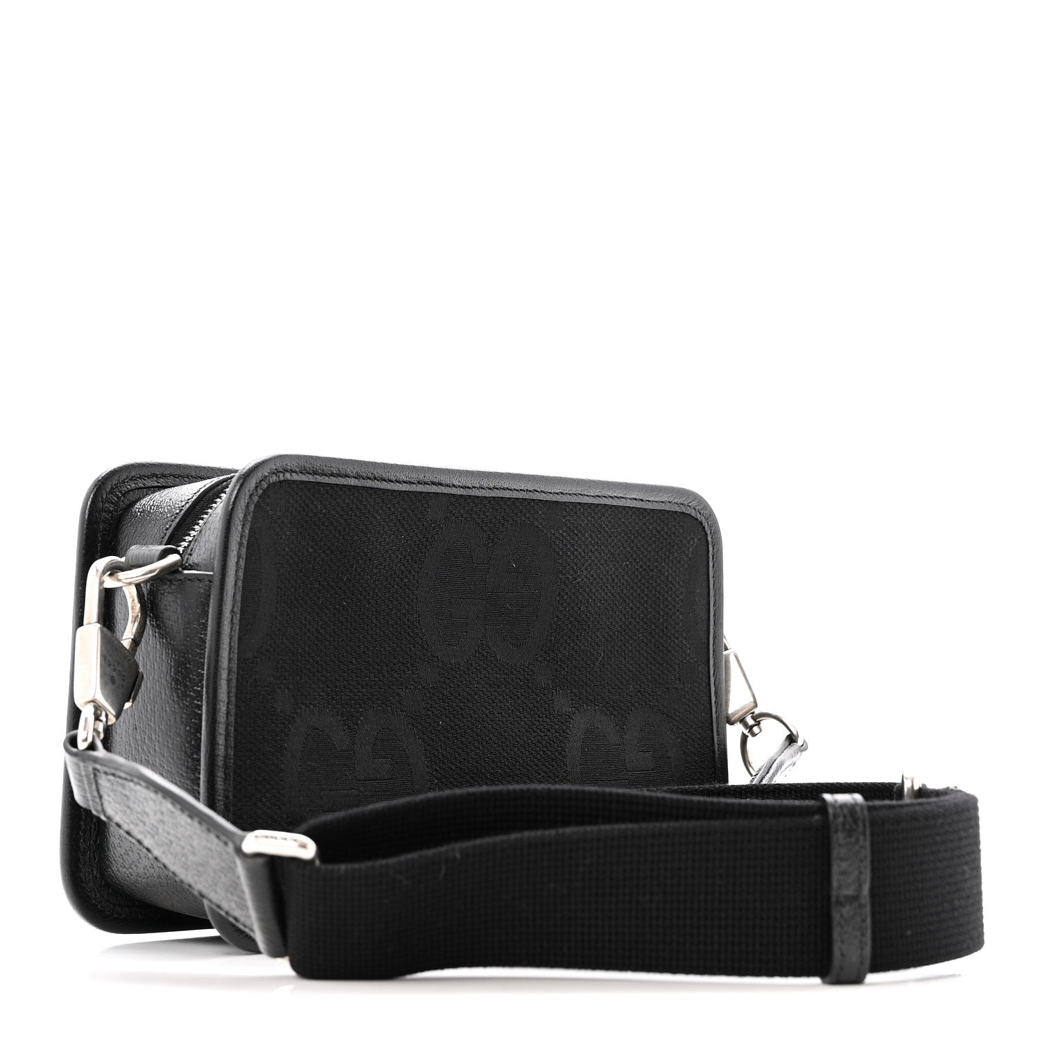 Monogram Jumbo GG Textured Dollar Calfskin Web Mini Crossbody Bag Black