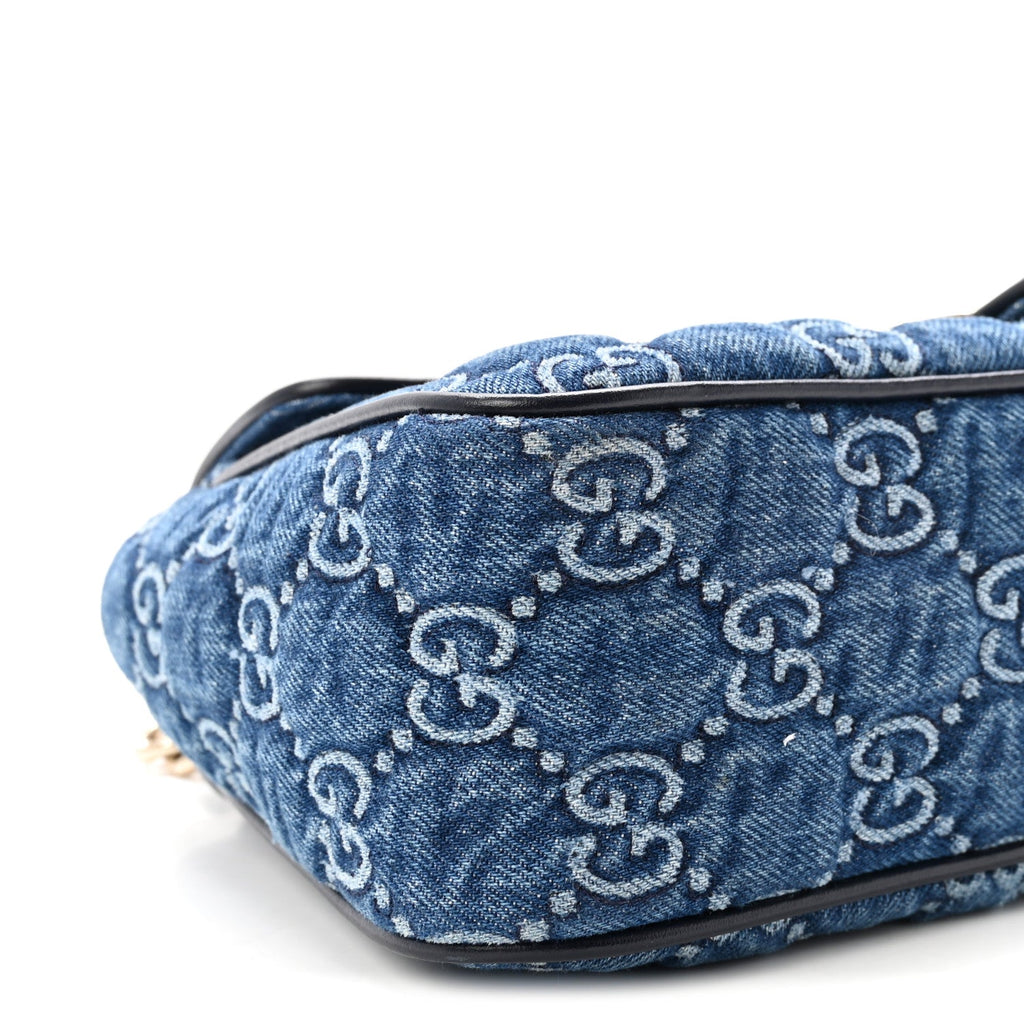 Denim Matelasse Small GG Marmont Shoulder Bag Blue