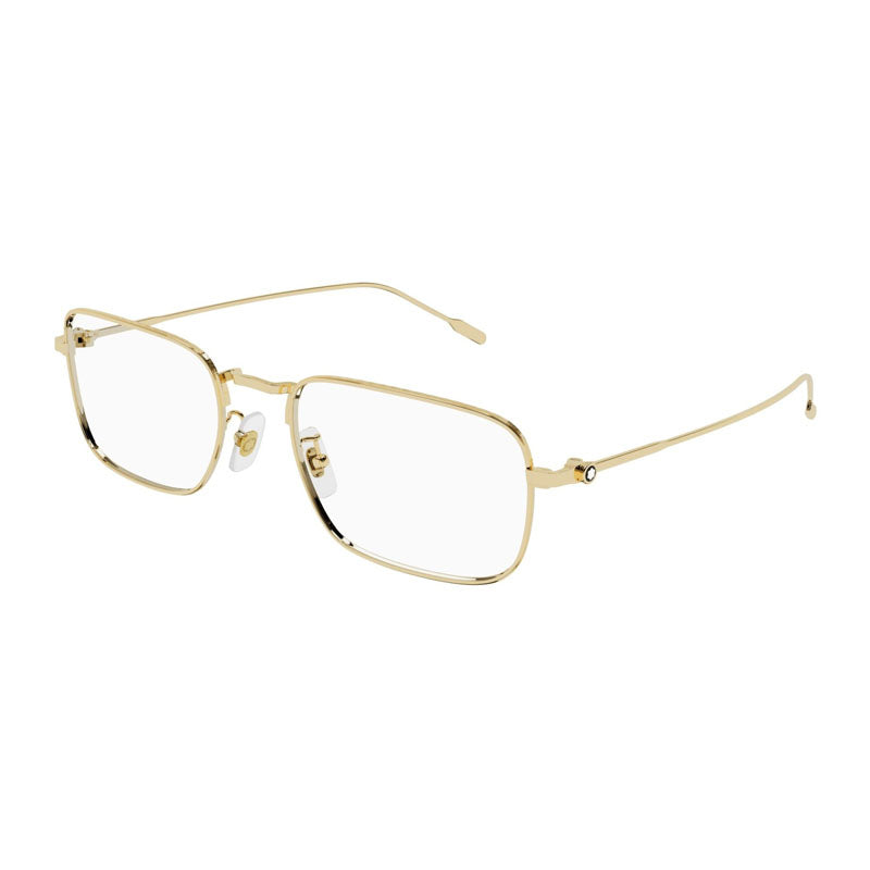 Montblanc Eyeglasses Rectangle Full Rim, Gold Frame and Clear Demo Lens Lens MB0212O002