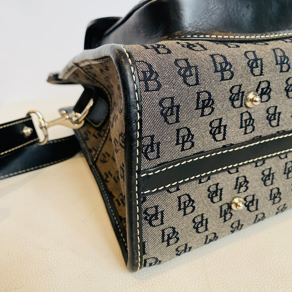 DOONEY & BOURKE Gray Canvas Black Leather Trim Signature Satchel Shoulder Bag Handbag