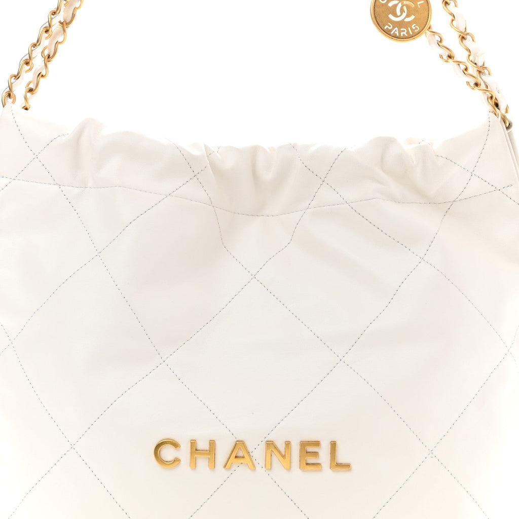 Shiny Calfskin Quilted Small Chanel 22 White