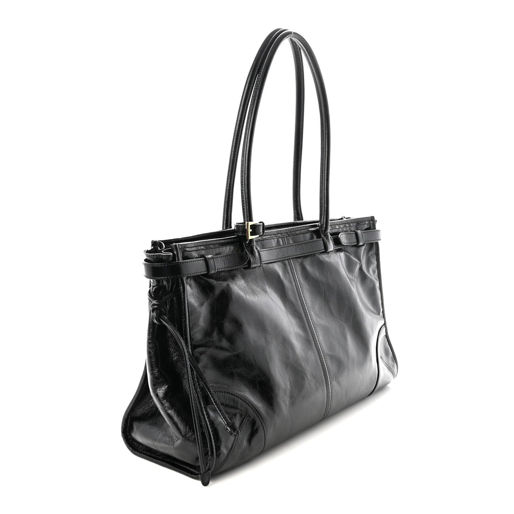 Glossy Calfskin Triangle Large Bonnie Shoulder Bag Black