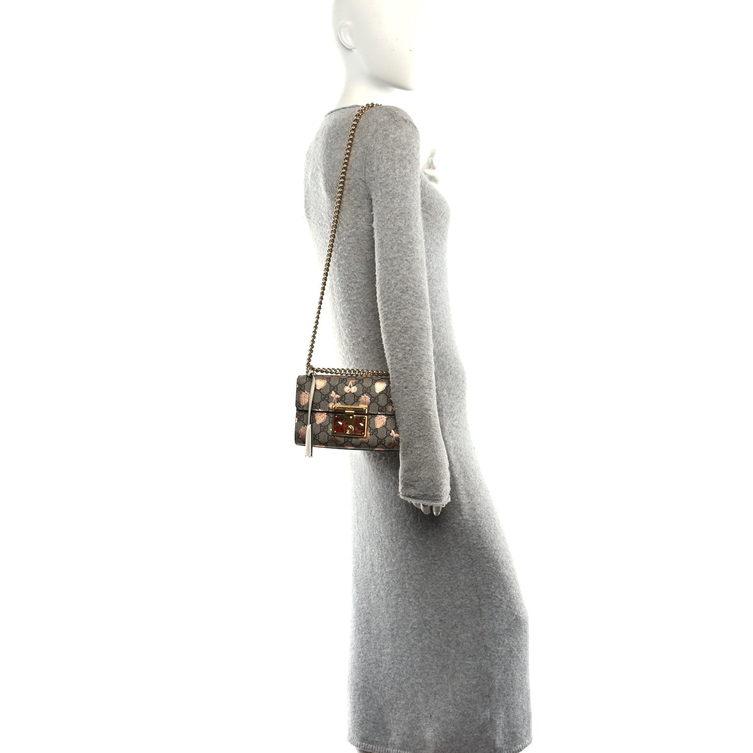 GG Supreme Monogram Berry Textured Dollar Calfskin Small Padlock Shoulder Bag Beige Ebony Light Copper Mystic White