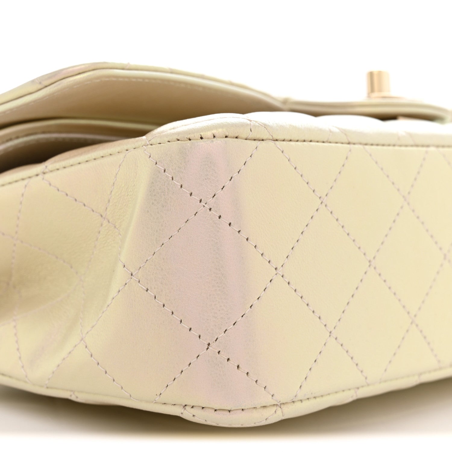 Iridescent Lambskin Quilted Medium Double Flap Ivory Ivory