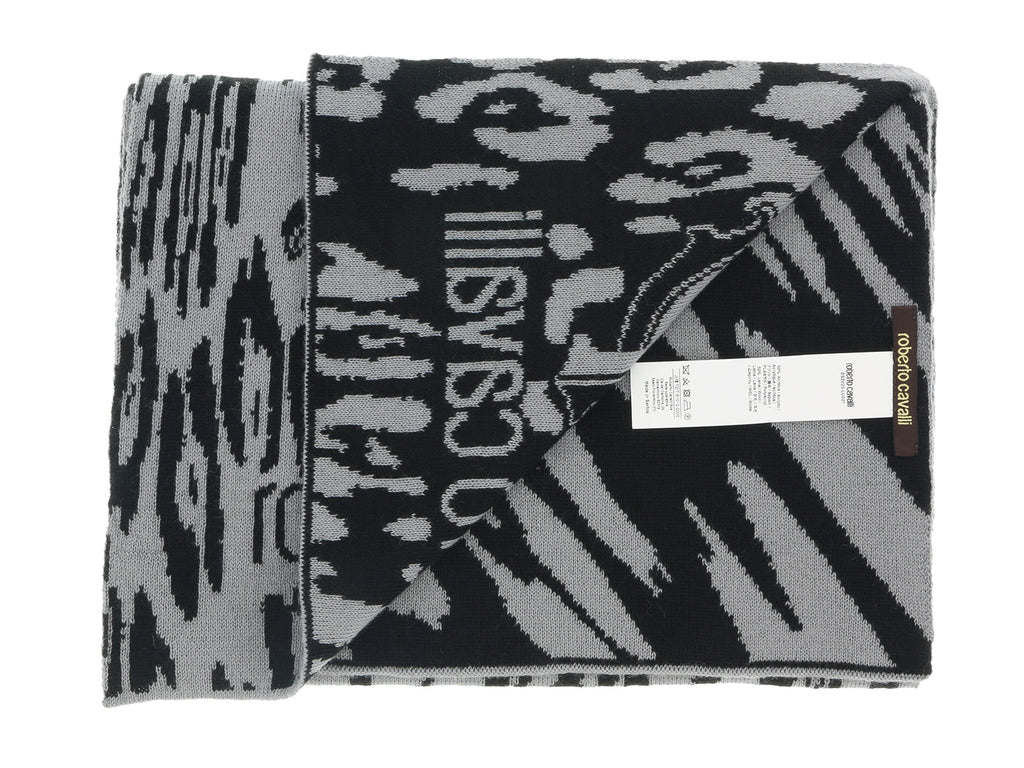 Roberto Cavalli ESZ025 D0060 Grey/Black Leopard Print Mens Scarf