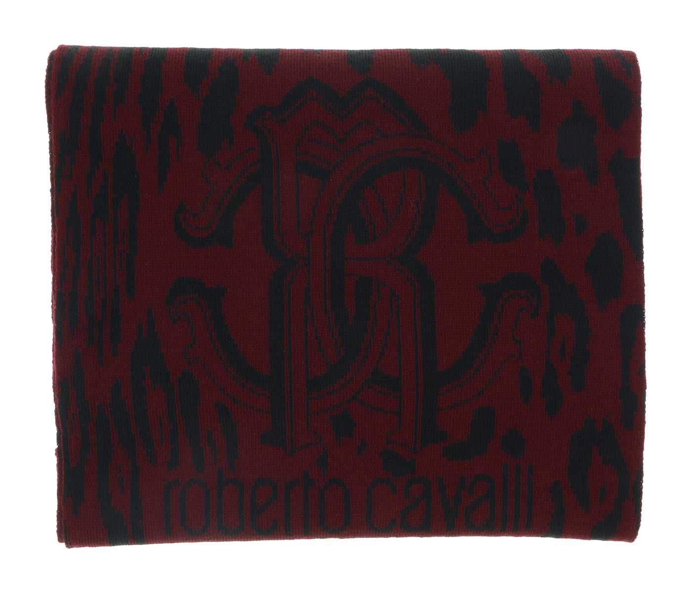 Roberto Cavalli ESZ025 02000 Burgundy Wool Blend Leopard Print Mens Scarf