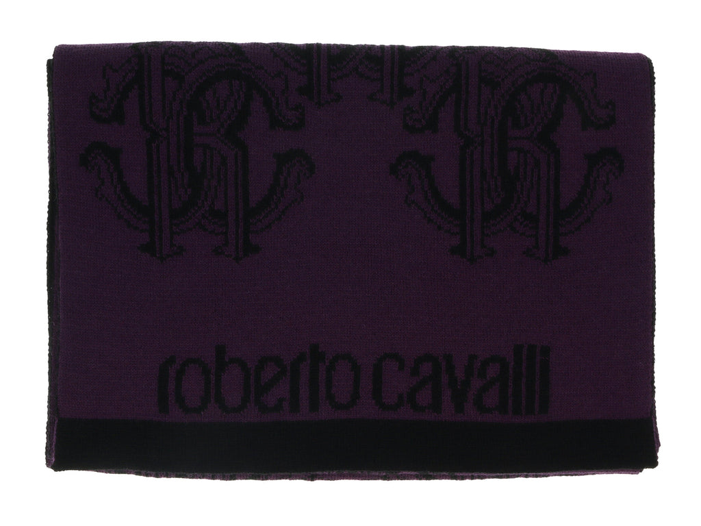 Roberto Cavalli ESZ028 03000 Purple Wool Blend Logo Mens Scarf