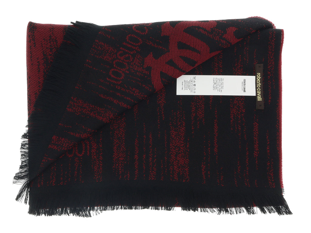 Roberto Cavalli ESZ052 02000 Red Wool Blend Grunge Mens Scarf