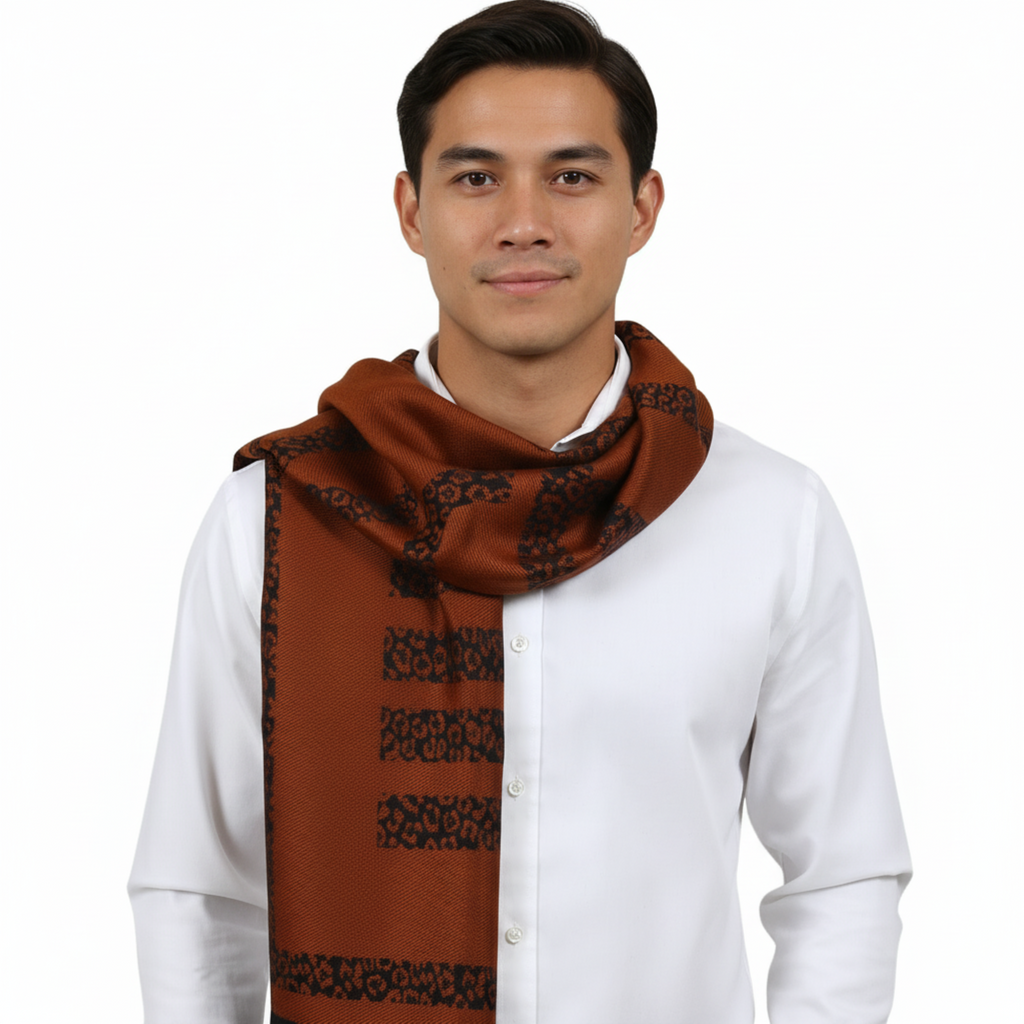 Roberto Cavalli ESZ058 01500 Orange Wool Blend Signature Mens Scarf