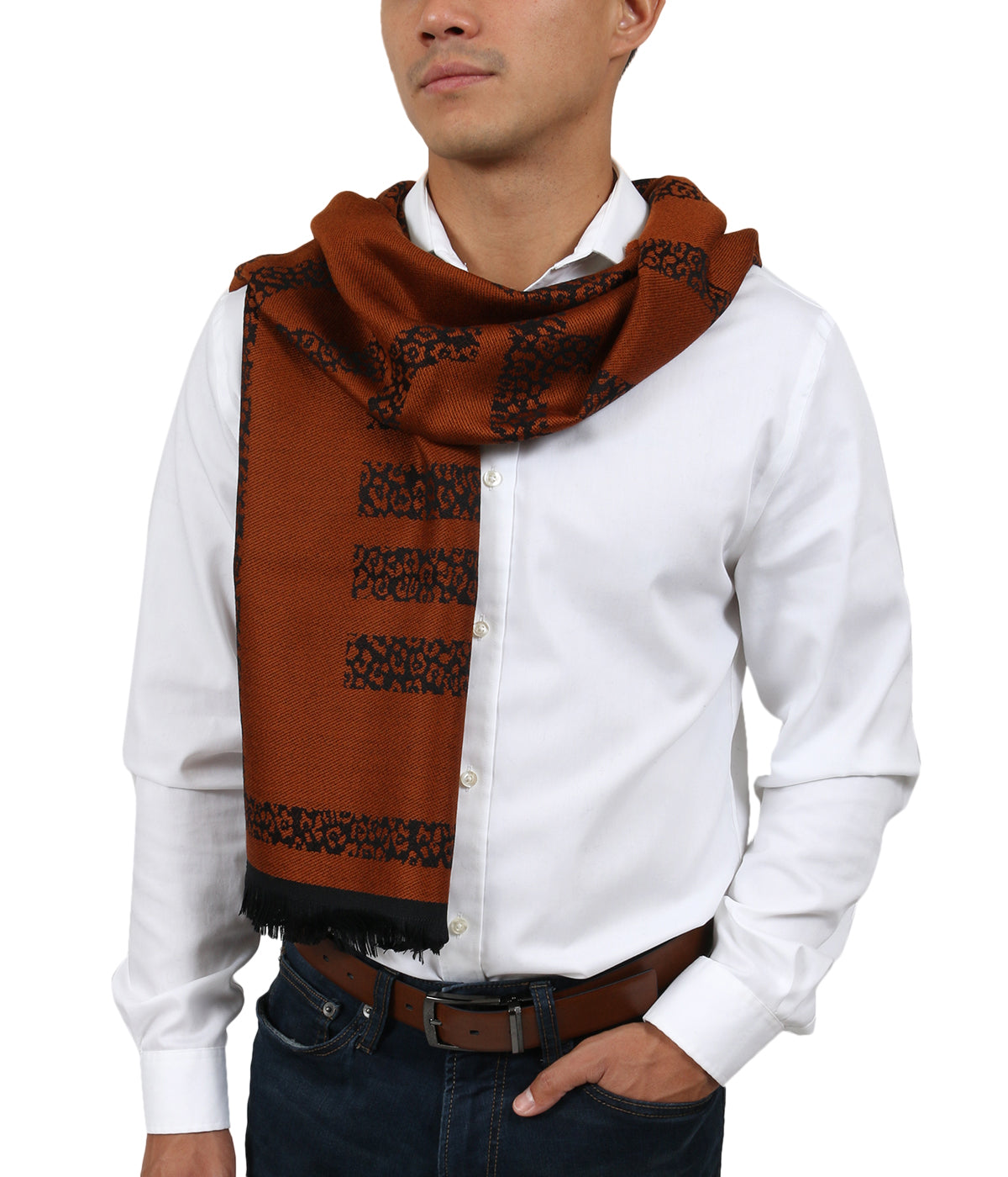 Roberto Cavalli ESZ058 01500 Orange Wool Blend Signature Mens Scarf