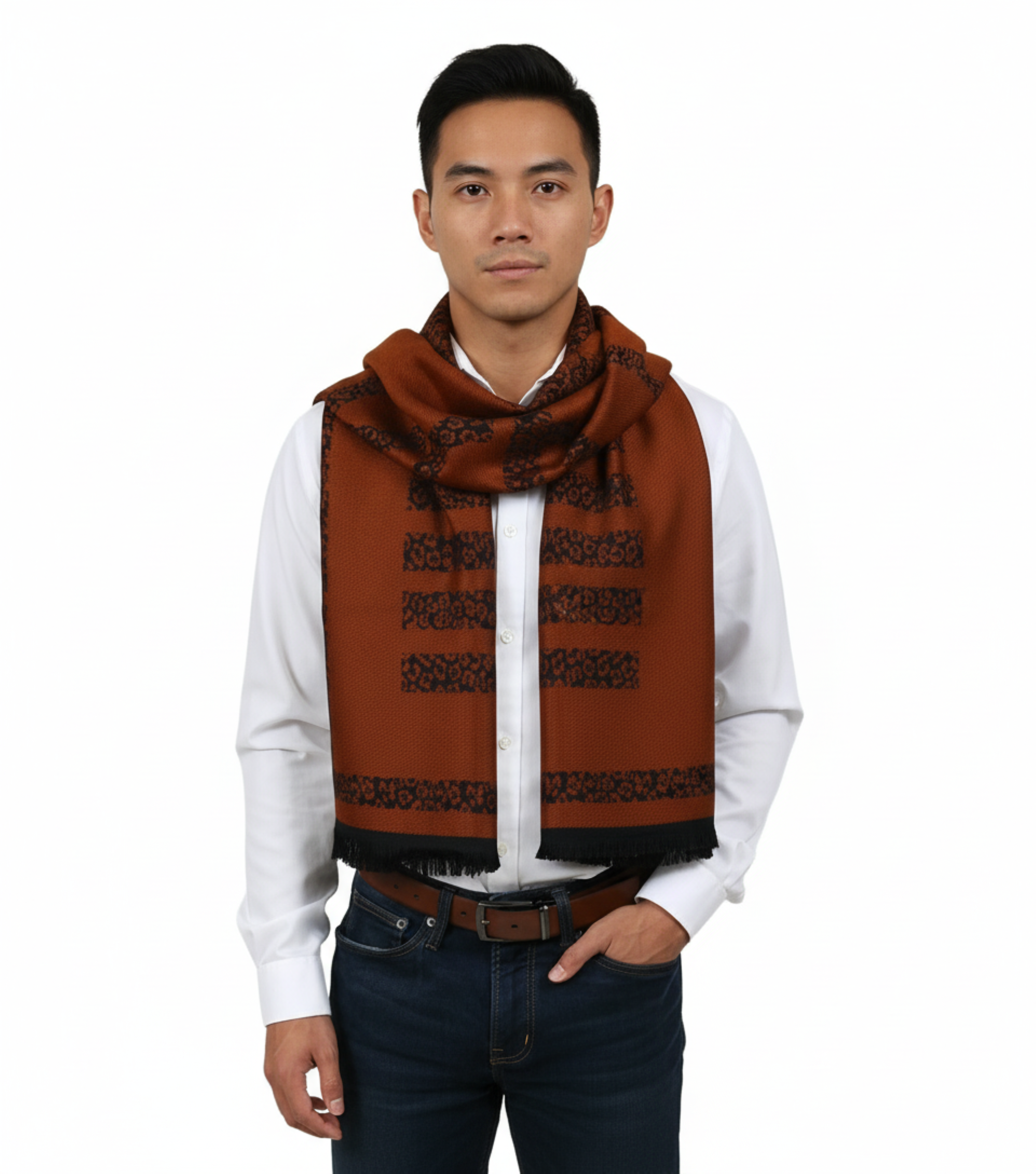 Roberto Cavalli ESZ058 01500 Orange Wool Blend Signature Mens Scarf