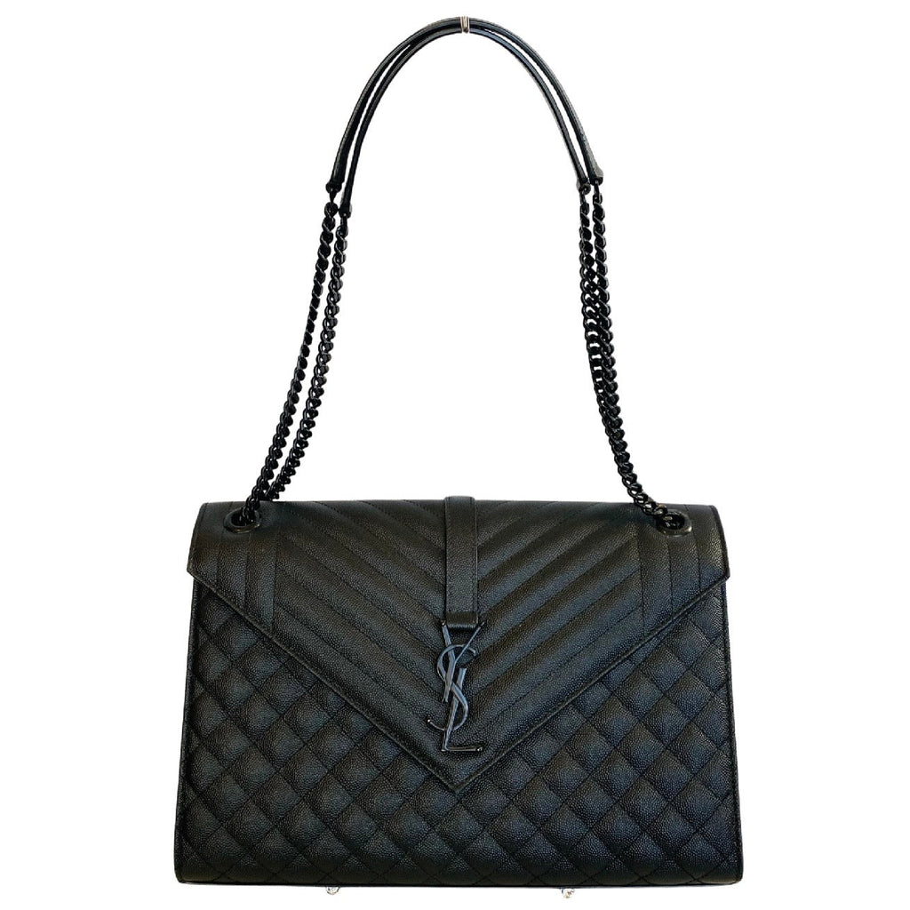 YVES SAINT LAURENT YSL Monogram Mix Matelasse Envelope Chain Bag Large Black