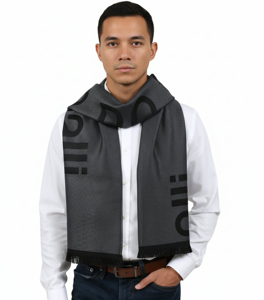 Roberto Cavalli ESZ061 05001 Grey Wool Blend Signature Mens Scarf