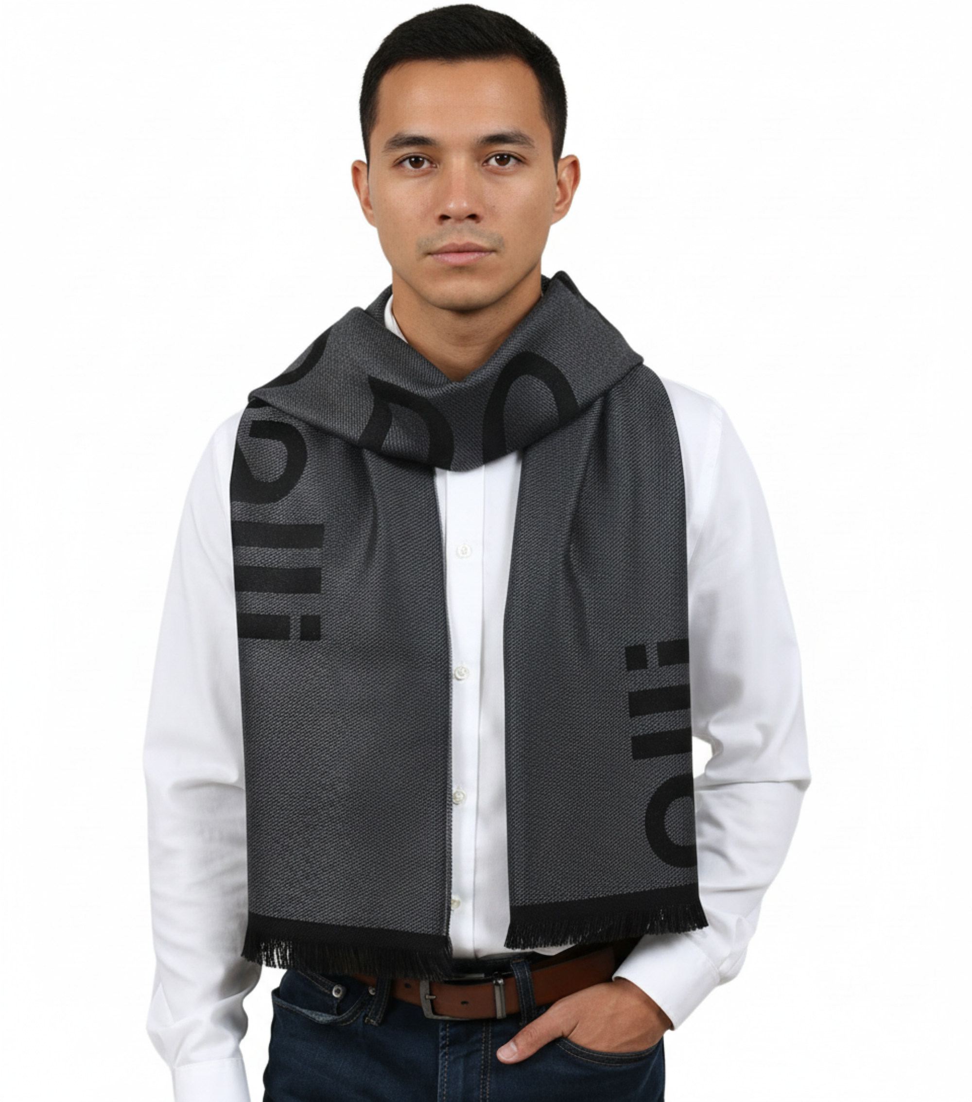 Roberto Cavalli ESZ061 05001 Grey Wool Blend Signature Mens Scarf