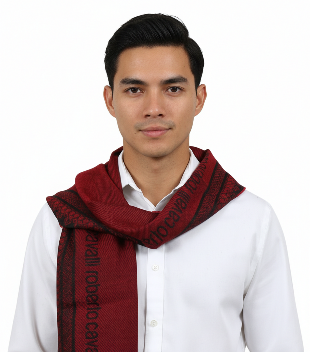 Roberto Cavalli ESZ062 02000 Red Wool Blend Signature Mens Scarf