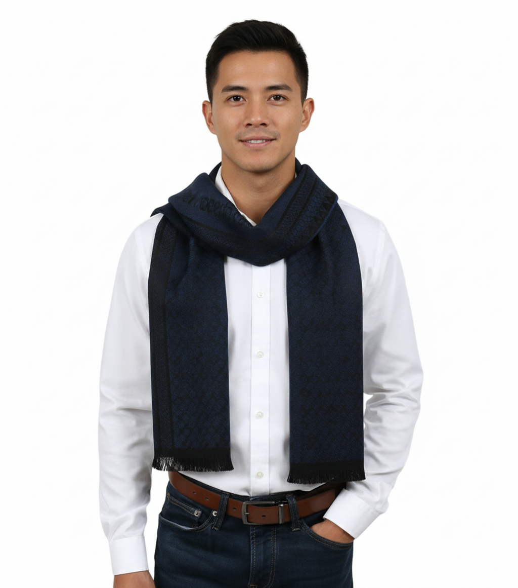 Roberto Cavalli ESZ062 04505 Navy Wool Blend Signature Mens Scarf