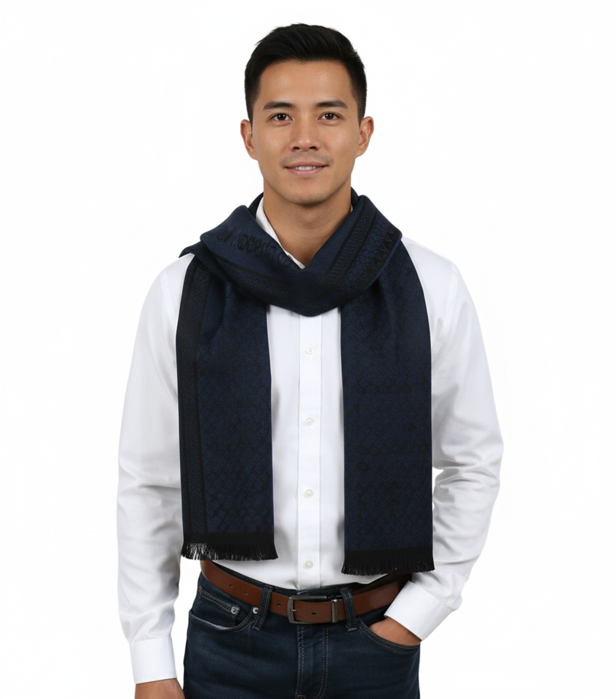 Roberto Cavalli ESZ062 04505 Navy Wool Blend Signature Mens Scarf