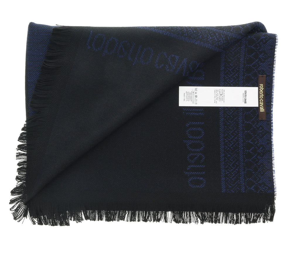 Roberto Cavalli ESZ062 04505 Navy Wool Blend Signature Mens Scarf