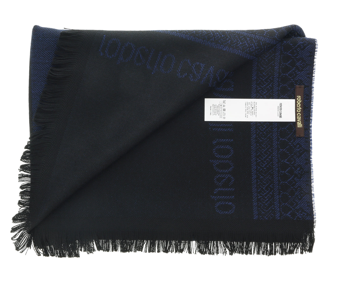 Roberto Cavalli ESZ062 04505 Navy Wool Blend Signature Mens Scarf