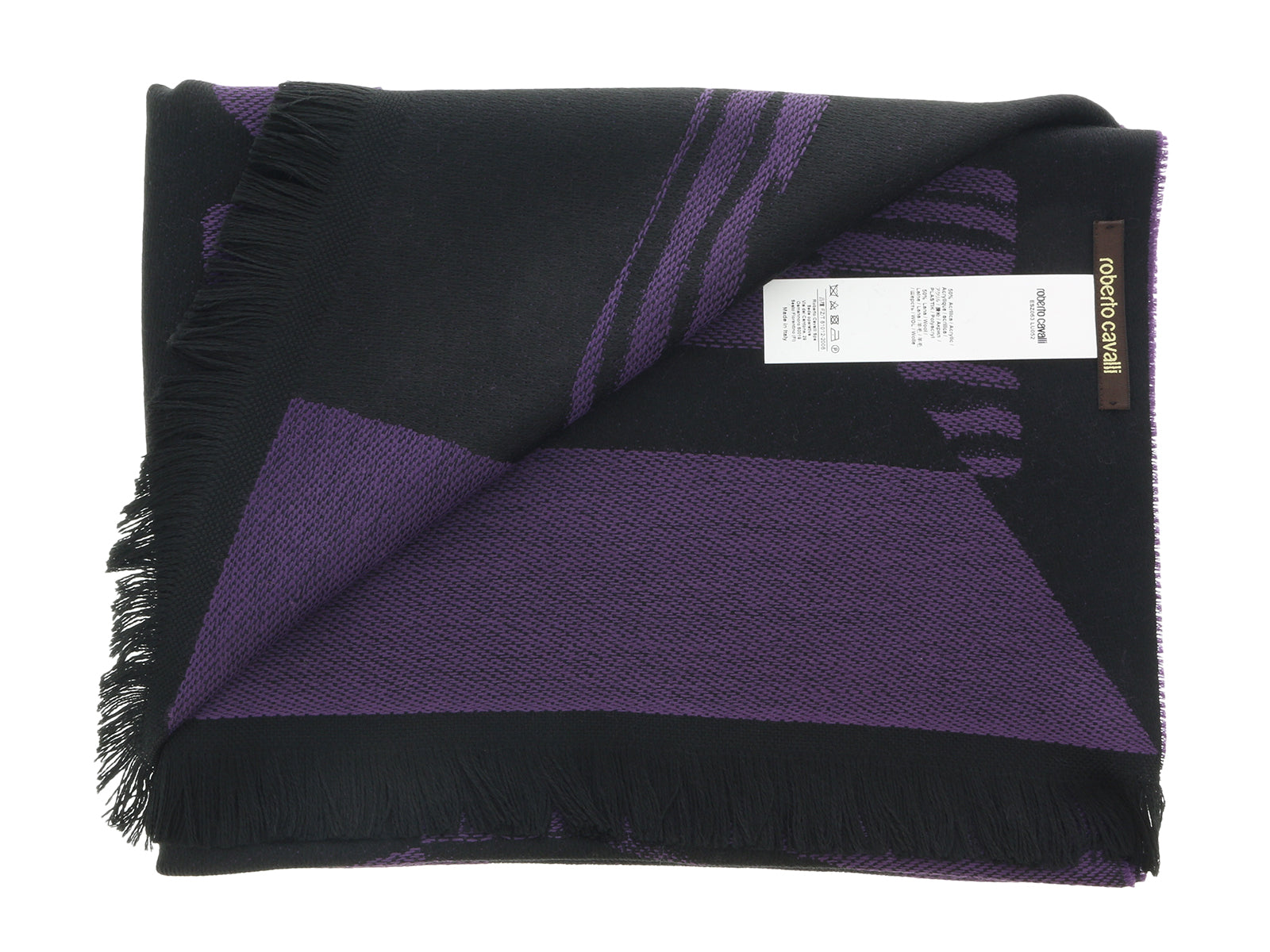 Roberto Cavalli ESZ063 03000 Purple Wool Blend Signature Mens Scarf