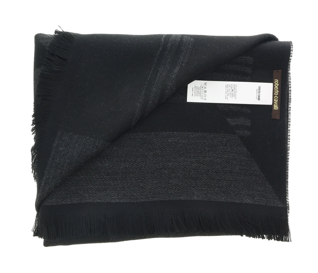 Roberto Cavalli ESZ063 05001 Grey Wool Blend Signature Mens Scarf