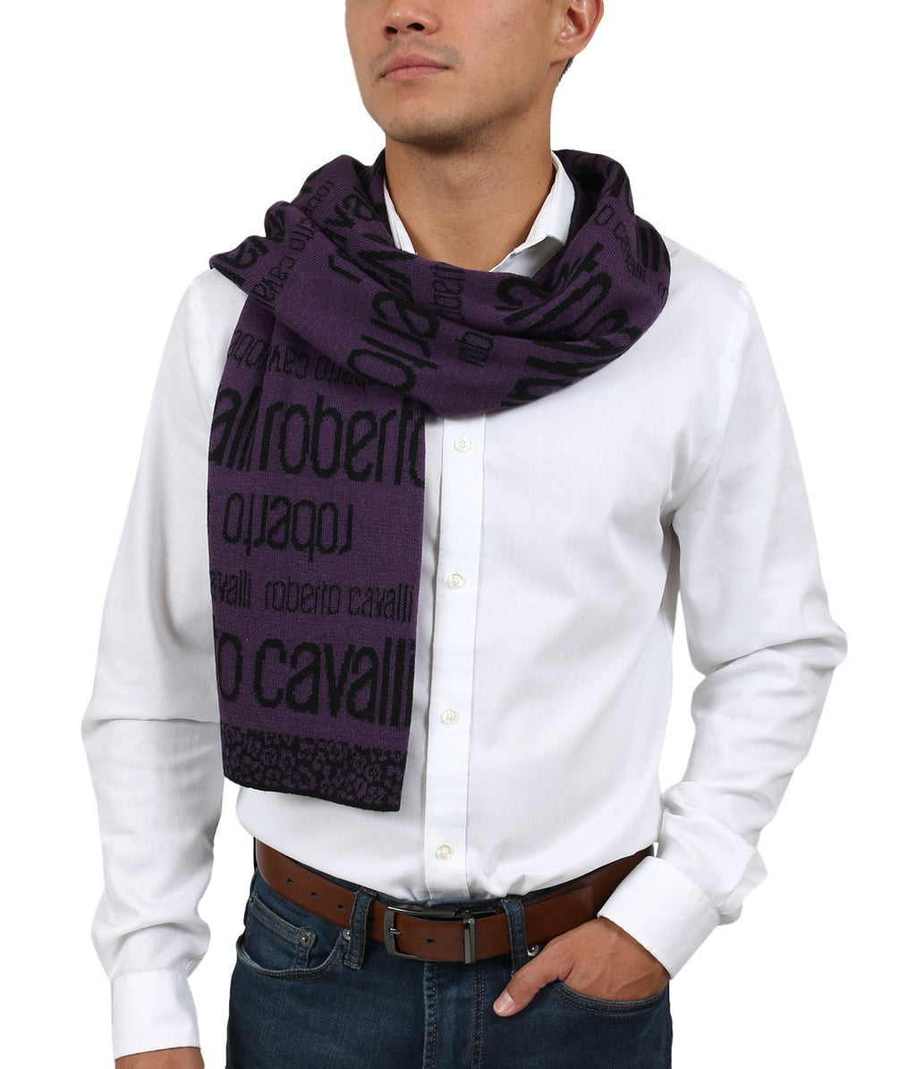 Roberto Cavalli ESZ068 03000 Purple Wool Blend Signature Mens Scarf