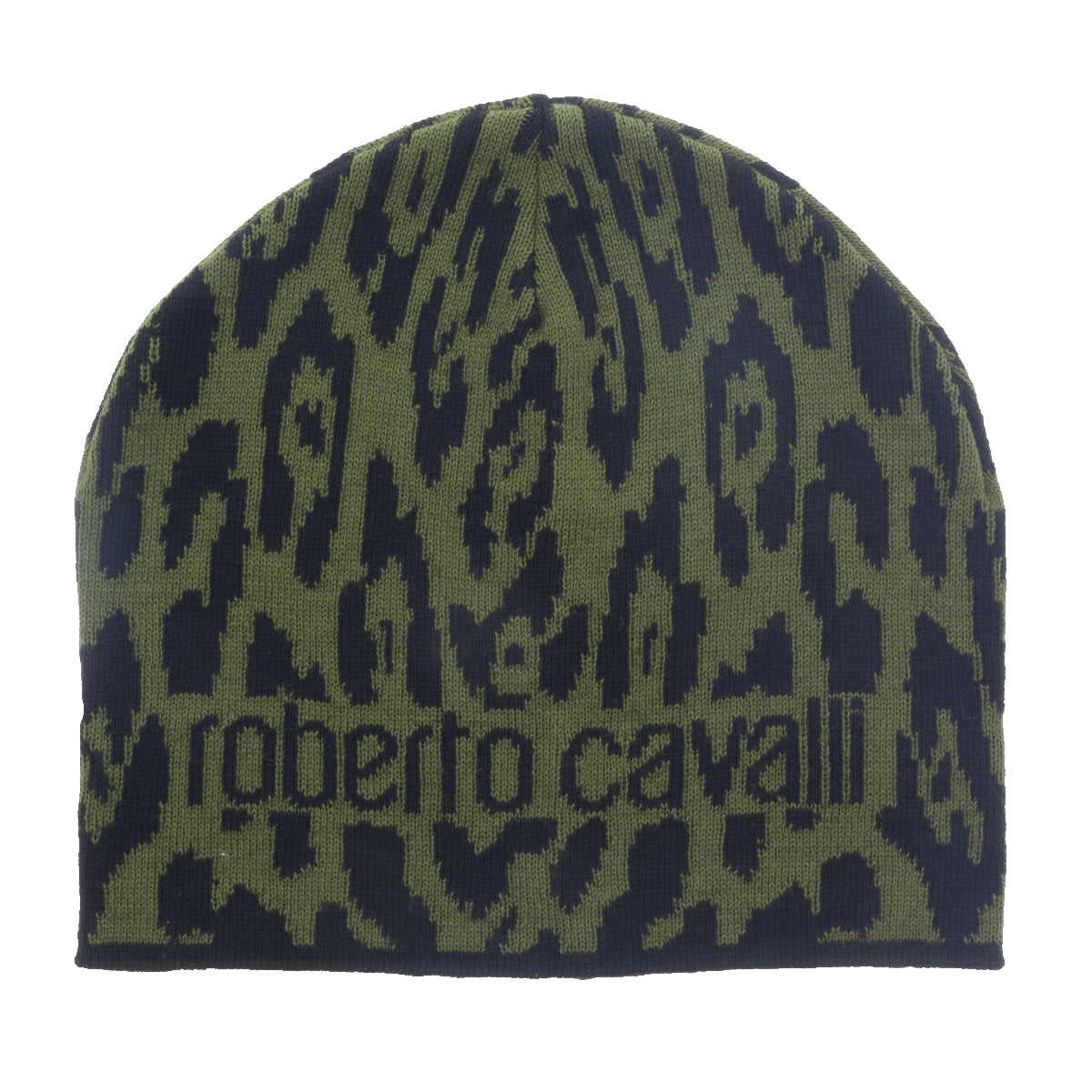 Roberto Cavalli  ESZ026 D0491 Black/Military Green Jaguar Beanie Hat