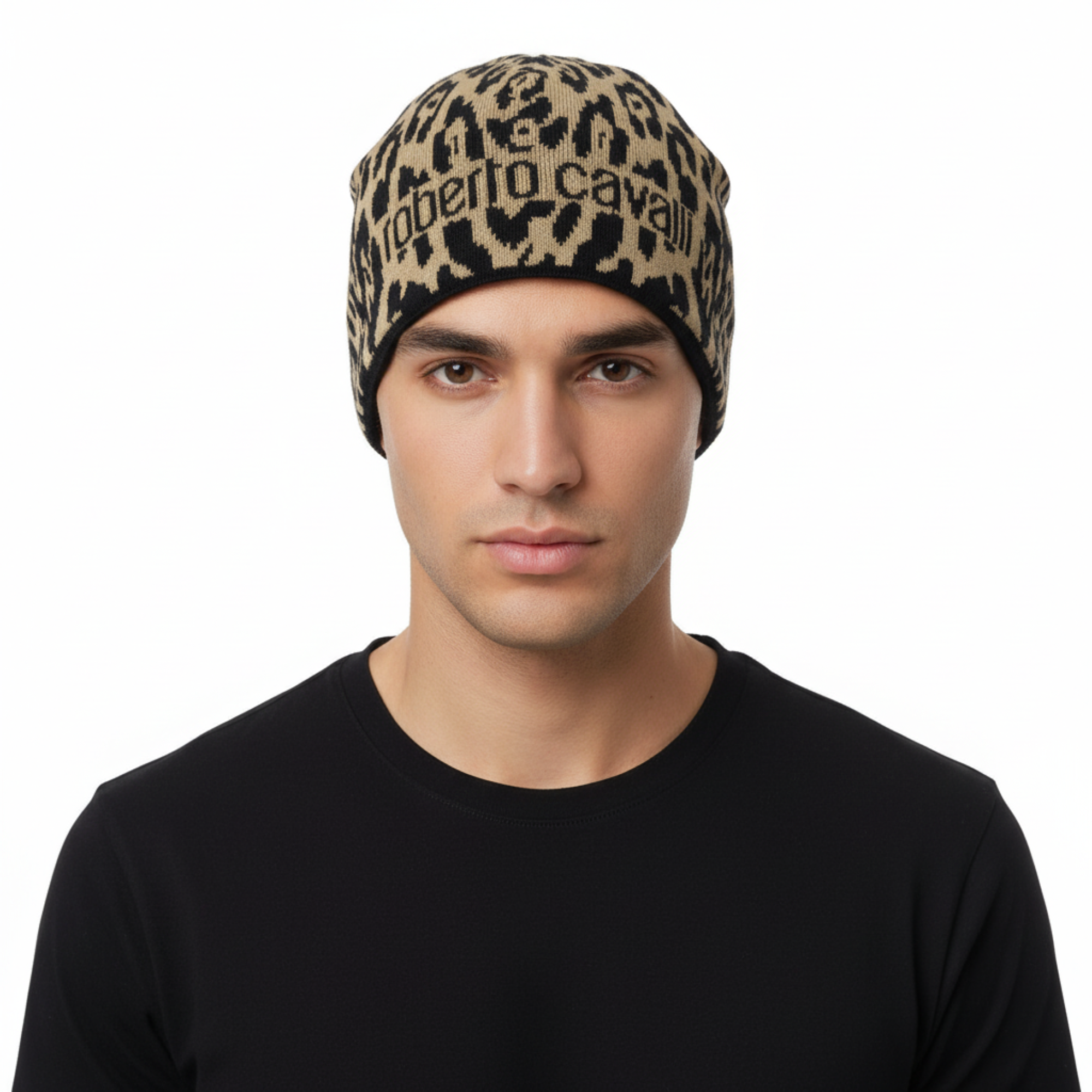 Roberto Cavalli  ESZ026 03506 Camel Jaguar Beanie Hat