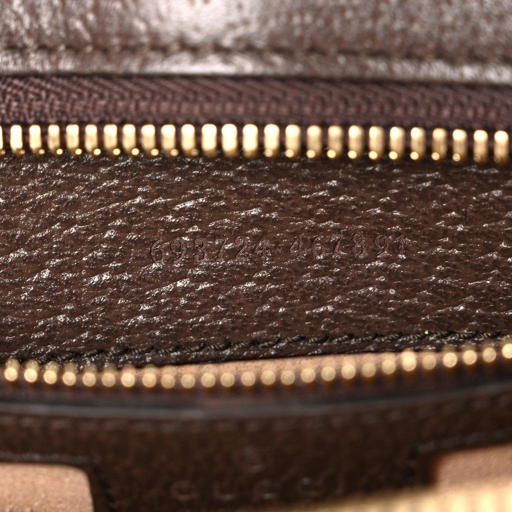 GG Supreme Monogram Textured Dollar Calfskin Web Small Ophidia Slip Handle Tote Beige Ebony New Acero