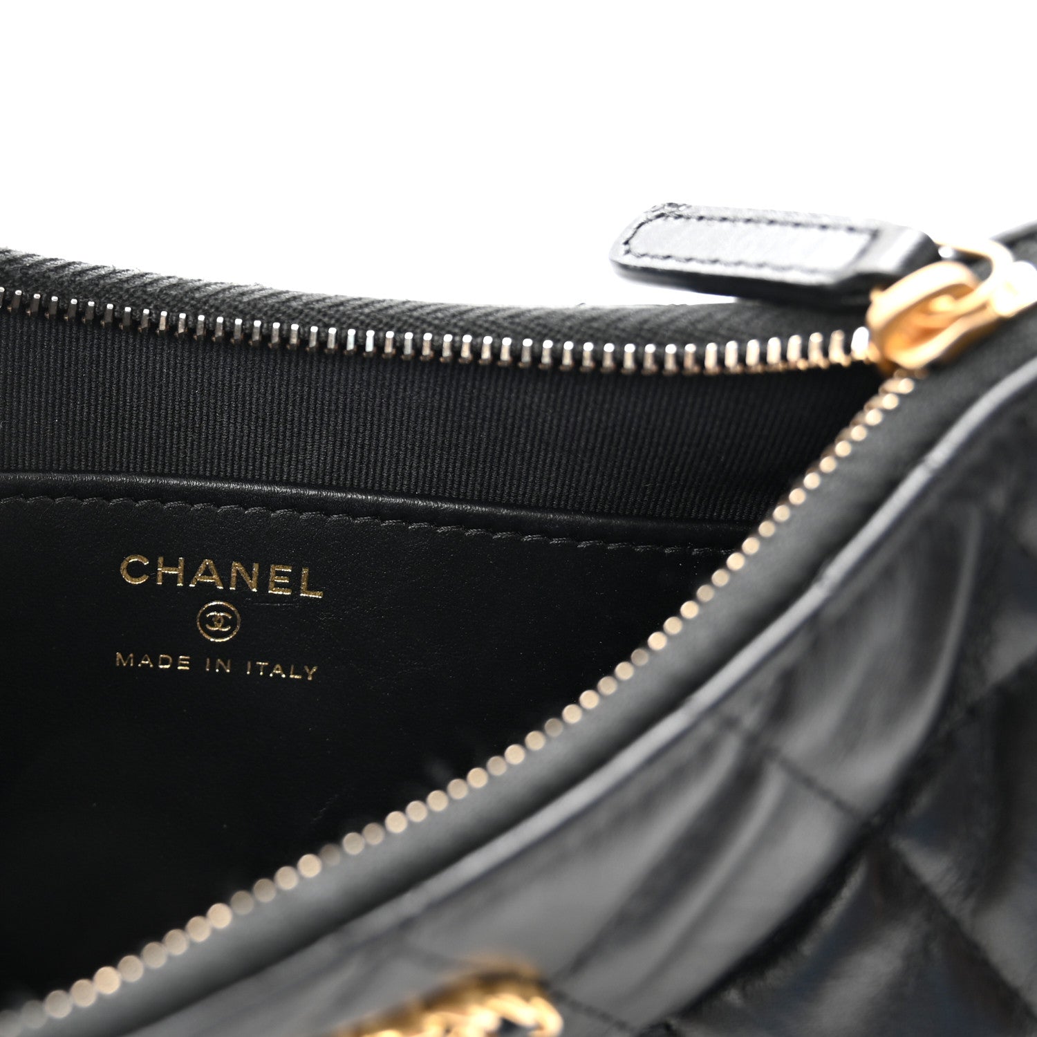 Crumpled Calfskin Quilted Braided CC Small Hobo Black