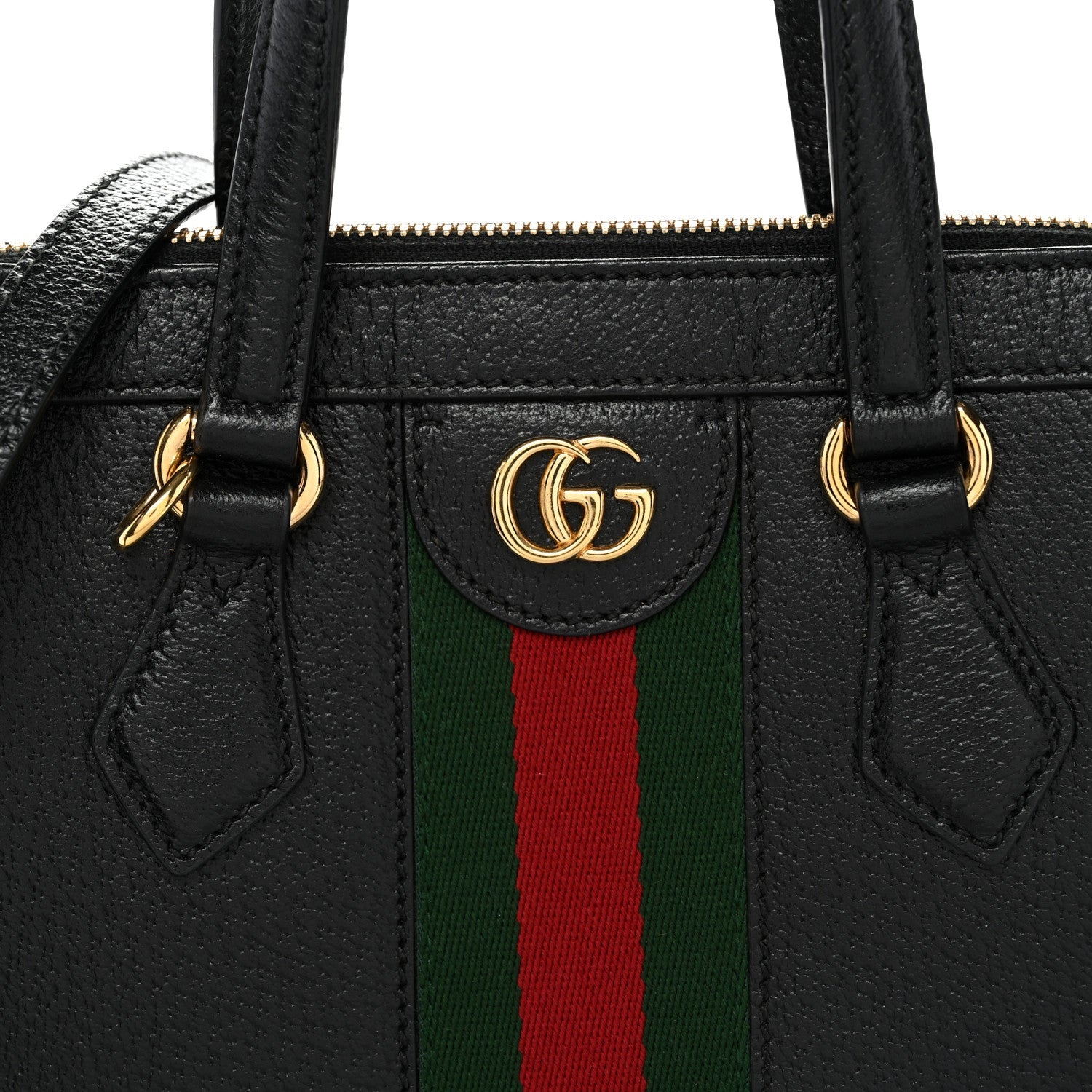 Textured Calfskin Web Small Ophidia Tote Bag Black