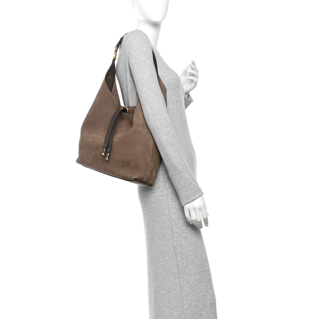 Suede Calfskin Marcie Hobo Bag Flannel Grey