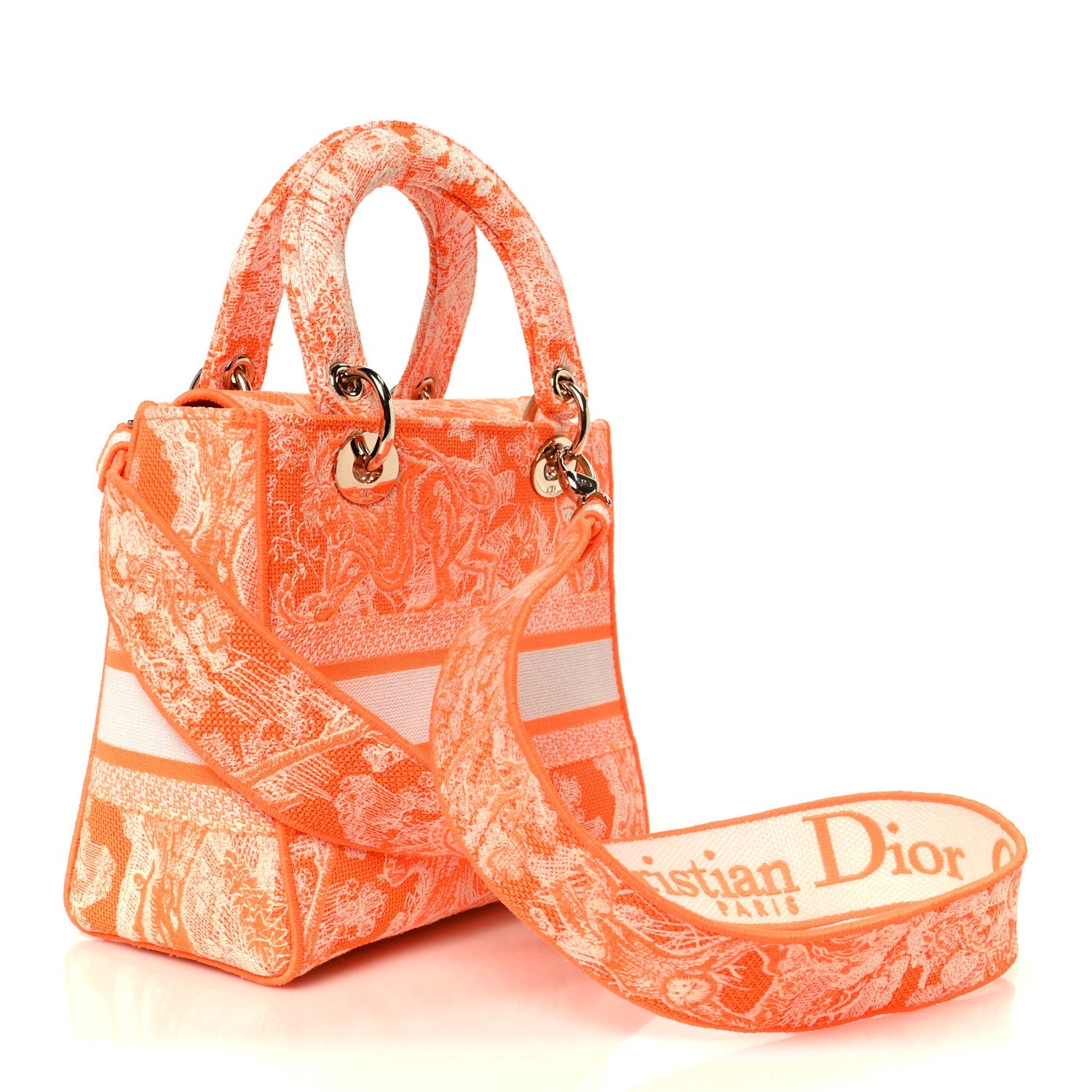 Canvas Toile De Jouy Reverse Embroidered Medium Lady D-Lite Fluorescent Orange