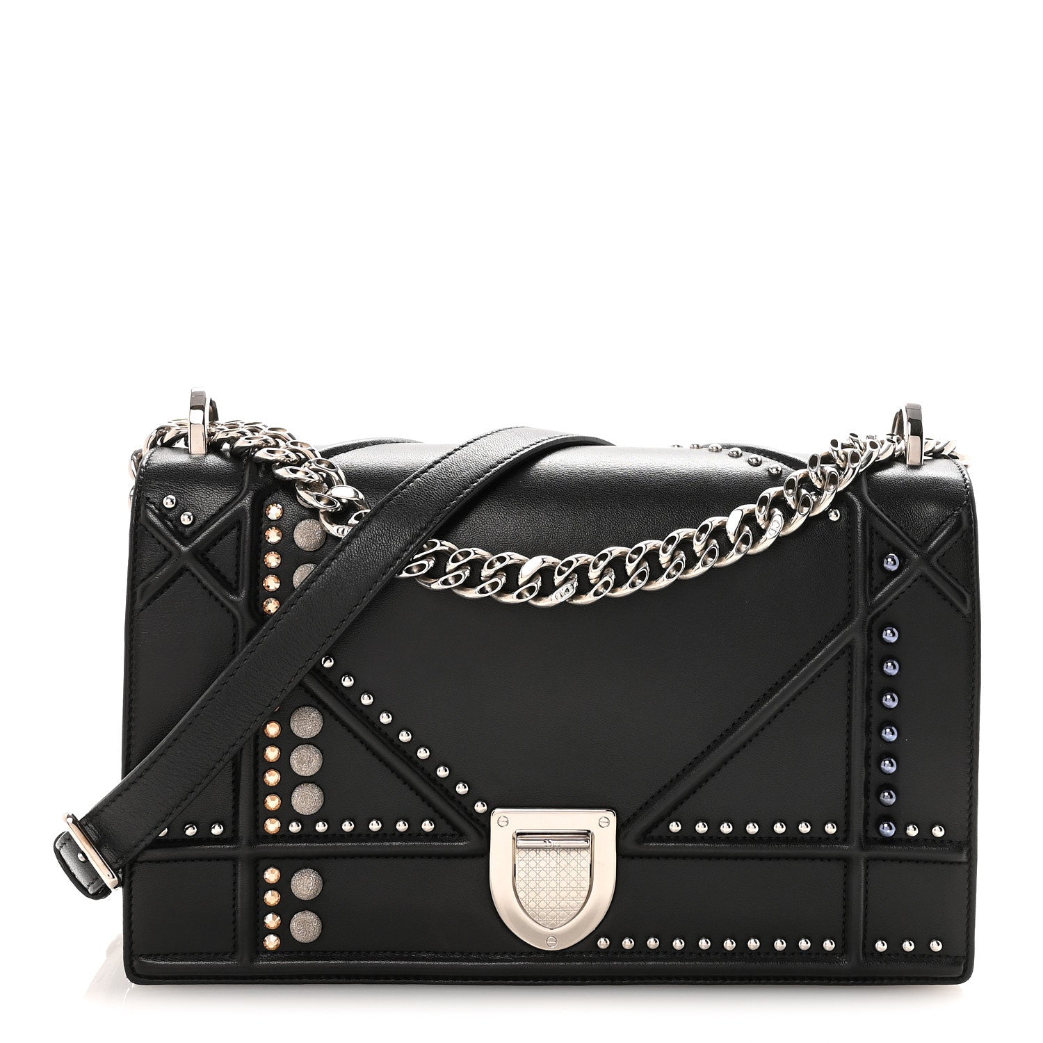 Lambskin Multi Studded Medium Diorama Flap Bag Black