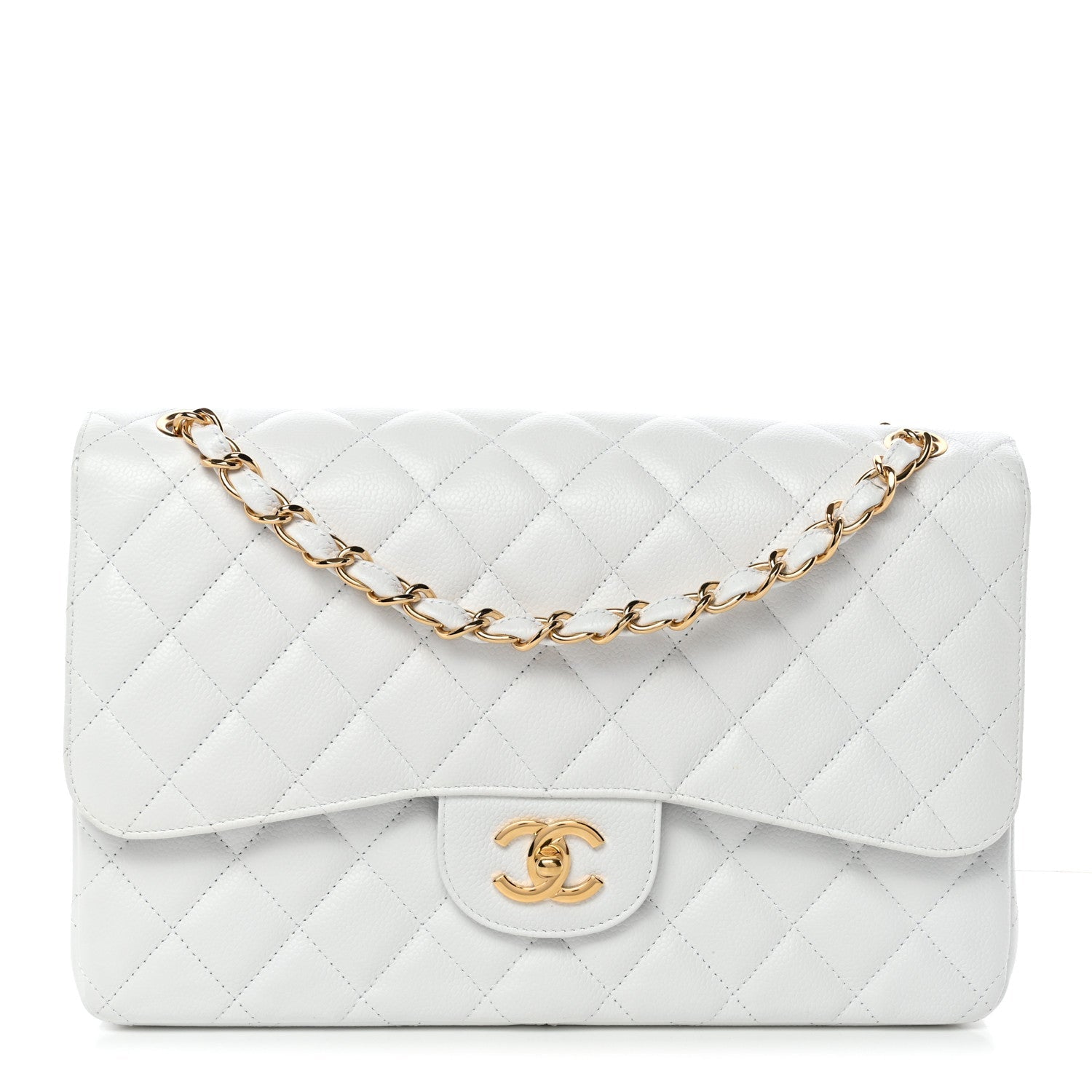 Caviar Quilted Jumbo Double Flap White