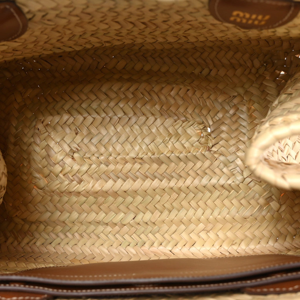 Raffia Braided Handle Tote Beige Cognac